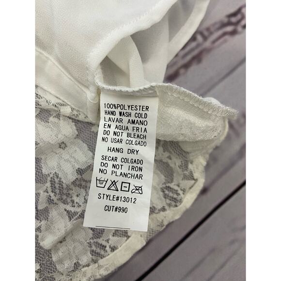 Uno Core Sheer Top Womens S Floral Lace Lattice Back Short Sleeves Collar White - Picture 8 of 10